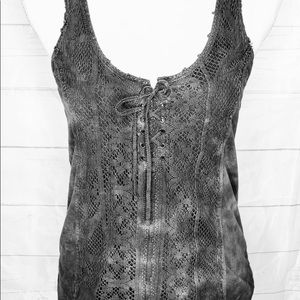 Free People Cotton Corset Style Tank Lace Tie Front Gray. Women's Size S/P